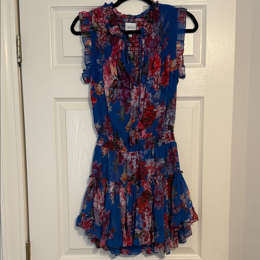 Misa Los Angeles Vibrant Blue and Pink Floral Mini Dress